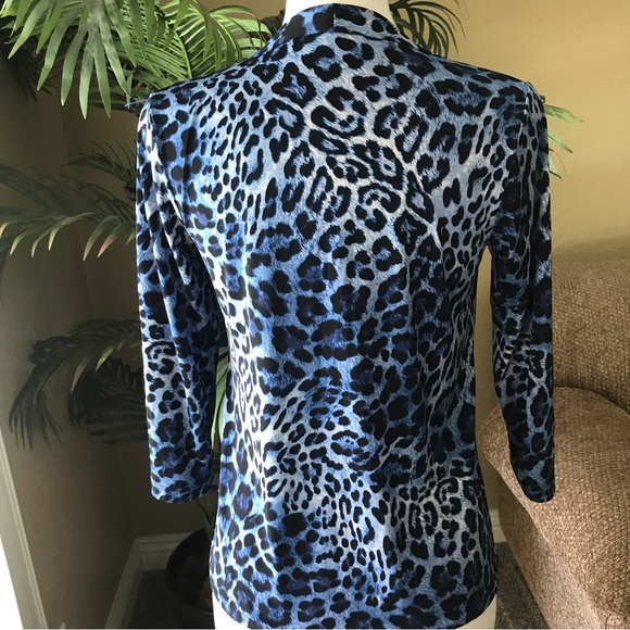Susan Graver blue animal print square neck stretch top - Picture 3 of 5